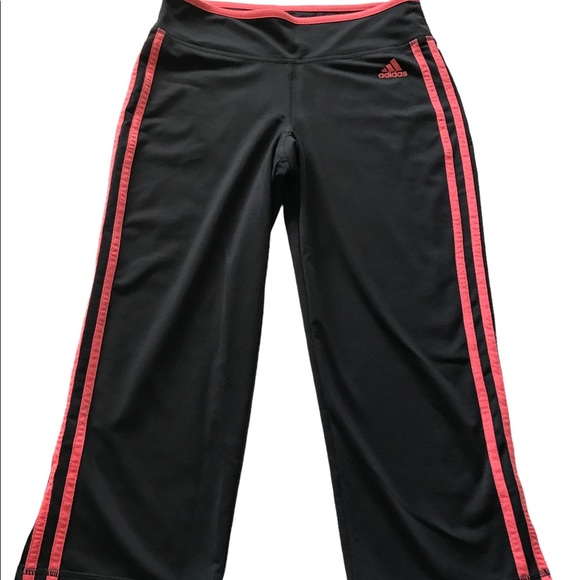 adidas Pants - Adidas Athletic Capri Pants Women’s Sz S Black with Coral Stripes Loose …